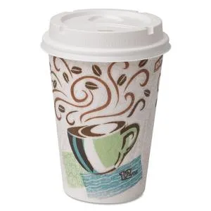 Dixie DXE5342COMBO600 PerfecTouch Paper Hot Cups and Lids Combo, 12 oz, Multicolor, 50 Cups/Lids/Pack