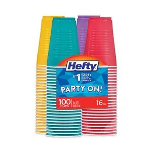 Hefty RFPC21637 Easy Grip Disposable Plastic Party Cups, 16 oz, Assorted Colors, 100/Pack