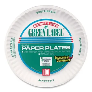 AJM Packaging Corporation AJMPP6GREWH White Paper Plates, 6" dia, 100/Bag, 10 Bags/Carton