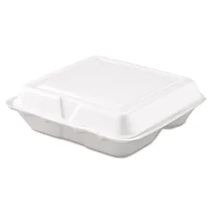 Dart DCC80HT3R Foam Hinged Lid Containers, 3-Compartment, White, 200/Carton