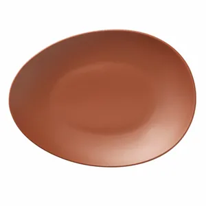 Libbey DRI-8-C Driftstone 13.75" x 10.125" Organic Oval Clay-Color Coupe Plate