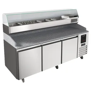 U-Line UCPP588-SS61A 3 Door Refrigerated Pizza Prep-Table + Condiment Rail