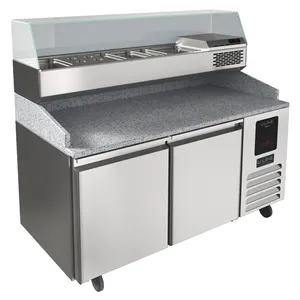 U-Line UCPP566-SS61A 2 Door Refrigerated Pizza Prep-Table + Condiment Rail