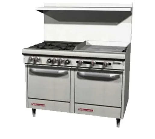 Southbend S48DC-2TR S-Series, Gas, 48", 24" Thermostatic Griddle, 4 Non-Clog Burners, Standard Oven Base, Cabinet Base, 195,000 BTU