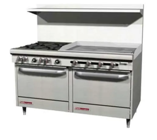 Southbend S60AD-3TR S-Series, Gas, 60", 36" Thermostatic Griddle, 4 Non-Clog Burners, Standard Oven Base, Convection Oven Base, 246,000 BTU